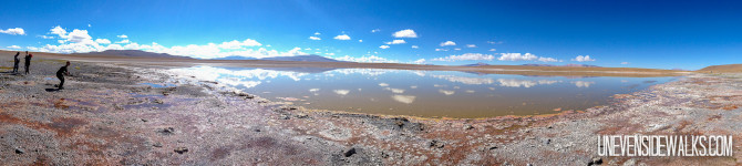 Panorama on Uyuni Salt Flat tour with Beautiful Blue Sky